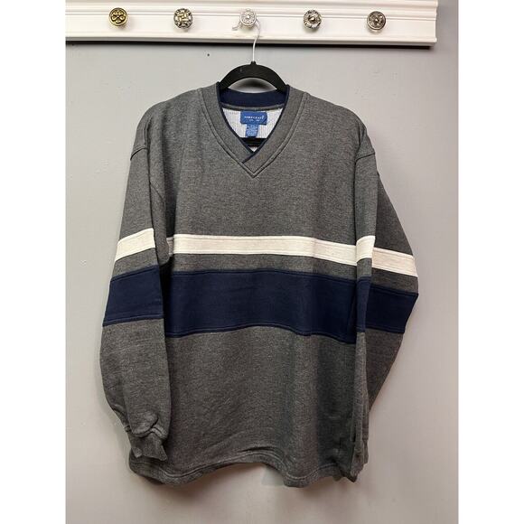 Vintage Colorblock Striped Crewneck Sweatshirt Towncraft Mens Medium‎ Gray Blue - Picture 1 of 7